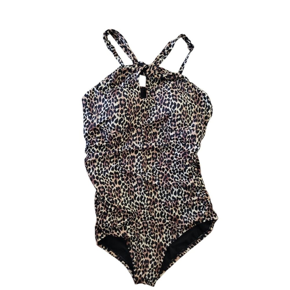 Brace Your Curves Miracle Brands One Piece Leopard Swimsuit 1X 16W-18W Ruched